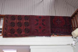 Afghan Kunduz wool rug 194 by 80, Afghan red ground wool rug 143 by 100 and wool rug 188 by 116 (3).