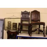 Carved oak hall chair, antique chair,