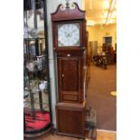 Oak and mahogany eight day longcase clock with painted dial.