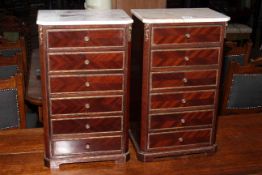 Pair of Continental marble topped miniature six drawer chest, 46cm by 27cm.