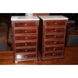Pair of Continental marble topped miniature six drawer chest, 46cm by 27cm.