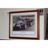 Signed print by Michael Turner of 1961 Monaco Grand Prix victory of Stirling Moss.