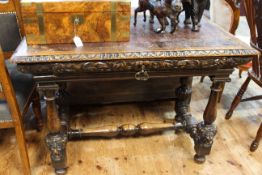 Victorian carved oak hall table with frieze drawer, 107cm wide.