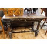 Victorian carved oak hall table with frieze drawer, 107cm wide.