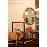 Gilt and oak framed wall mirrors, Guiness advert print, child's rocking horse and rocking chair,