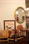 Gilt and oak framed wall mirrors, Guiness advert print, child's rocking horse and rocking chair,