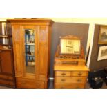 Late 19th Century satin walnut wardrobe and dressing table.