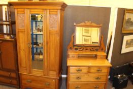 Late 19th Century satin walnut wardrobe and dressing table.