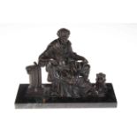 Bronze of a scholar on marble base, 34cm by 25cm by 13cm.