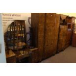 1930's three piece figured walnut bedroom suite and oak linen cupboard.