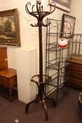 Stained wood Bentwood hat and coat stand.