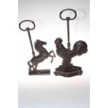 Two heavy cast metal doorstops depicting a hen and a horse, 46cm and 52cm.