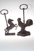 Two heavy cast metal doorstops depicting a hen and a horse, 46cm and 52cm.