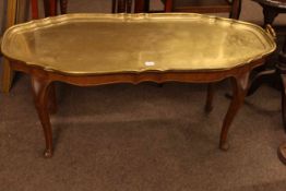 Mahogany cabriole leg coffee table with brass tray top.