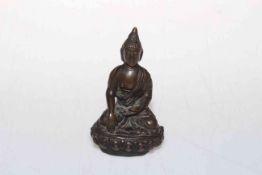 Small antique bronze Buddha on lotus throne, 10cm.