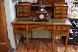 Edwardian inlaid writing desk with superstructure arrangement of drawers, 122cm wide, 62cm deep,