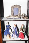 Worcester and other lady figures and silver pieces.