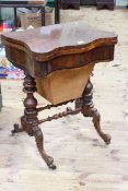 Victorian walnut fold top games and sewing table.