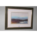 Watercolour of Moorland, signed ? Holmes, 26cm by 40cm, framed.