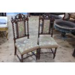 Pair Victorian side chairs with barley twist back supports.