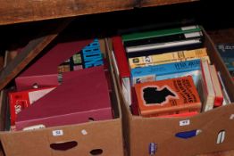 Two boxes of philatelic bulletins, books, catalogues and ephemera.