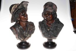 Pair of busts of children mounted on wood plinths, 45cm and 47cm.