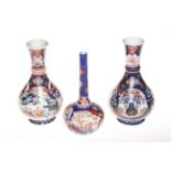 Pair Chinese Imari vases, 26cm; together with spill vase (3).