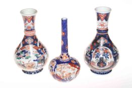 Pair Chinese Imari vases, 26cm; together with spill vase (3).