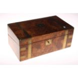19th Century walnut writing box, 45cm by 26cm by 19cm.