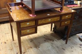 Inlaid mahogany writing table with satinwood drawer fronts, 106cm wide.