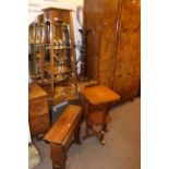 Oak plant stand, oak occasional table, oak trolley, small mahogany drop leaf table,