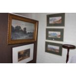 Three watercolours of Ireland rural scenes, John Sowden and another watercolour, and two prints (7).