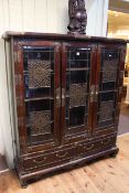 Chinoiserie design triple glazed door side cabinet, 1.5m wide, 1.67m high and 0.40m deep.