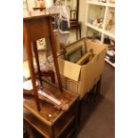 Nest of three tables, oak plant stand, trolley, barometer, Demi Lune hall table, chrome firescreen,
