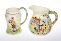 Two Crown Devon Fieldings 'Auld Lang Syne' and 'On Ilkla Moor Baht At' musical jugs,