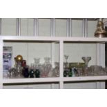 Collection of various clear and coloured glass, Coleman Duel Fuel lantern, candle holders, etc.