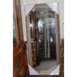 Rectangular gilt framed wall mirror, 172cm by 81cm overall.