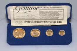 Four 9 carat gold coin set for wedding of HRH Prince Charles and Lady Diana Spencer,