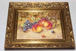 Pair Royal Worcester Nigel Creed fruit painted rectangular plaques, signed,