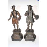 Pair of spelter figures on plinths depicting artists, 55cm high.