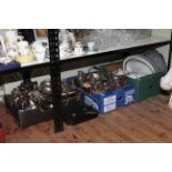 Three boxes of silver plated wares including teapots, goblets, jugs,