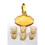 Art Deco amber glass liquor set.
