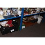 Two enamel slop pails, Singer skirt maker, folding camp table and stools, horsebrasses, handbags,