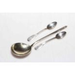 Russian Niello and silver spoon, hallmarked for 1865, together with pair of Russian teaspoons (3).