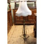 Edwardian telescopic brass standard lamp and shade.