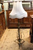 Edwardian telescopic brass standard lamp and shade.