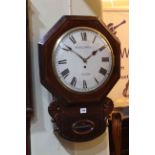 Victorian mahogany and brass inlaid fusee wall clock, W. Helliwell, Leeds.