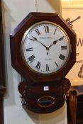 Victorian mahogany and brass inlaid fusee wall clock, W. Helliwell, Leeds.