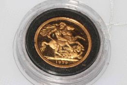 1979 gold proof sovereign, boxed.
