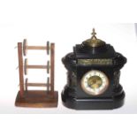 Victorian slate mantel clock, 36cm by 30cm, and a wool winder, 31cm by 12cm.